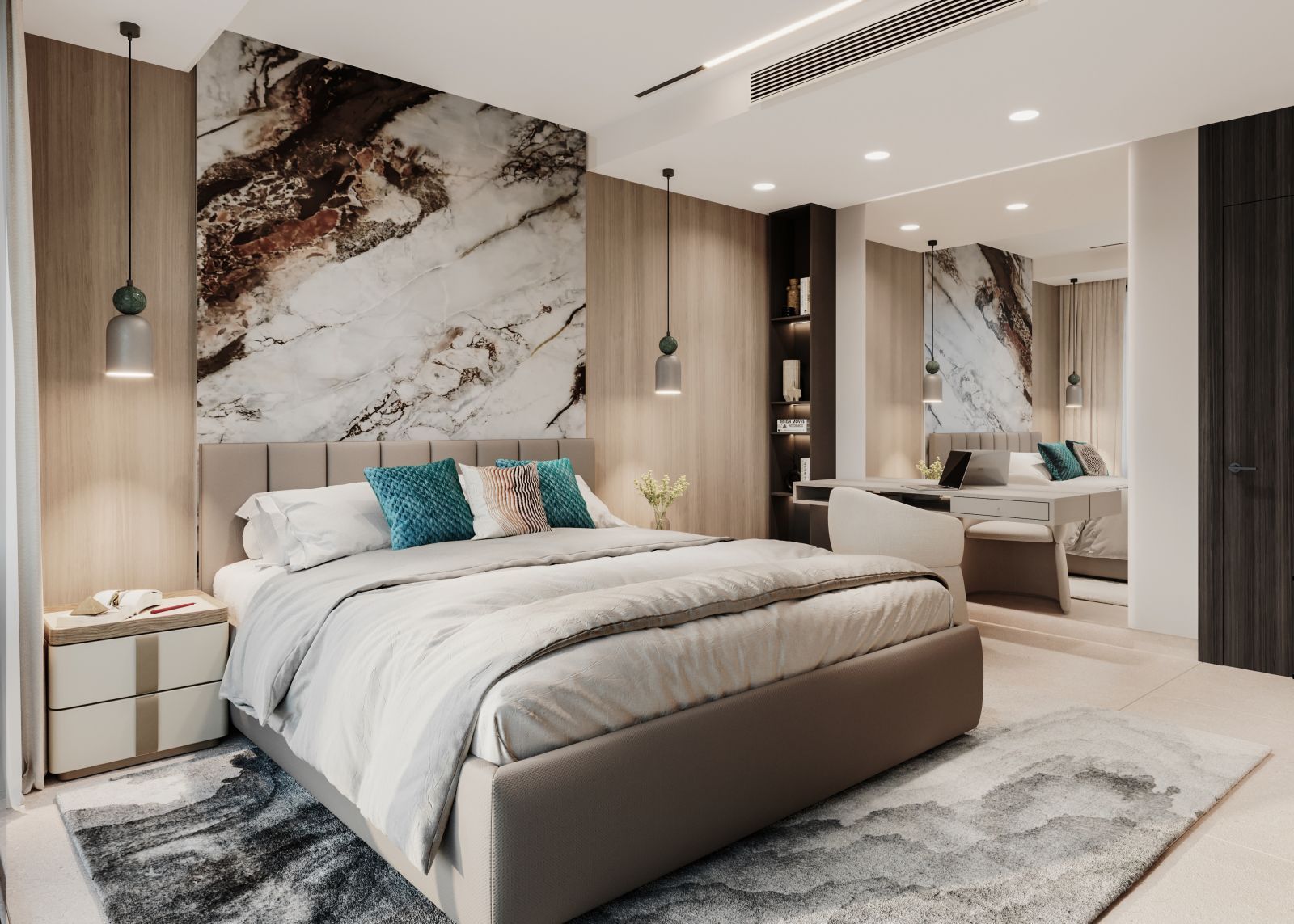 09 modern bedroom with marble wall